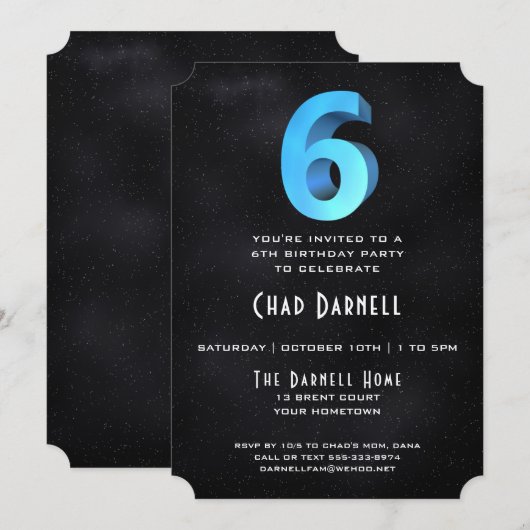 Koele 3D op Black 6e verjaardag Uitnodiging (Voorkant / Achterkant)