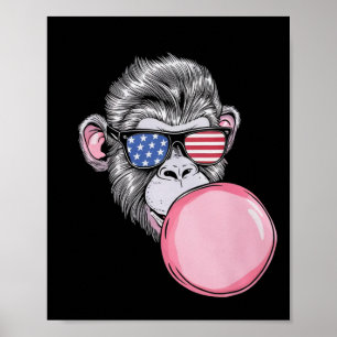Koele aap met Amerikaanse vlag zonnebril 4 juli Poster