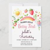 Koele aardbei 1e feestje Eerste verjaardag Kaart (Voorkant)