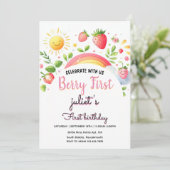 Koele aardbei 1e feestje Eerste verjaardag Kaart (Staand voorkant)