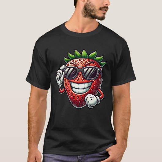 Koele aardbei zonnebril fruitig design t-shirt (Voorkant)