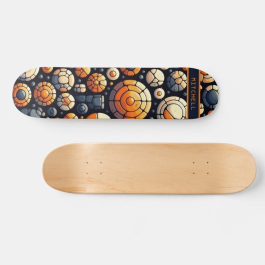 Koele Abstracte Cirkels Navy Sinaasappel Skateboar Persoonlijk Skateboard (Horizontaal)