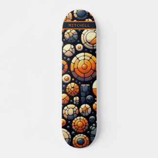 Koele Abstracte Cirkels Navy Sinaasappel Skateboar Persoonlijk Skateboard