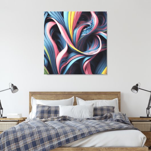 Koele Abstracte Flow Art Pattern 3D-modus Canvas Afdruk (Insitu (Slaapkamer))