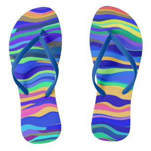 Koele abstracte golvende strepen blauwe slippers teenslippers