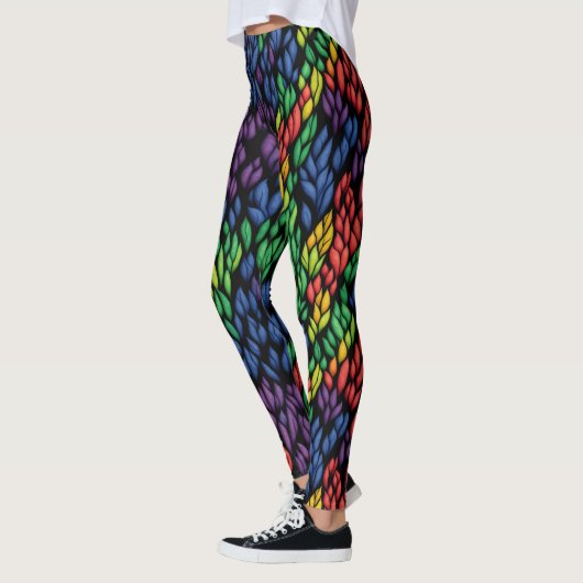 Koele Abstracte kleurrijke botanische groene blade Leggings (Links)