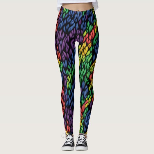 Koele Abstracte kleurrijke botanische groene blade Leggings (Voorkant)