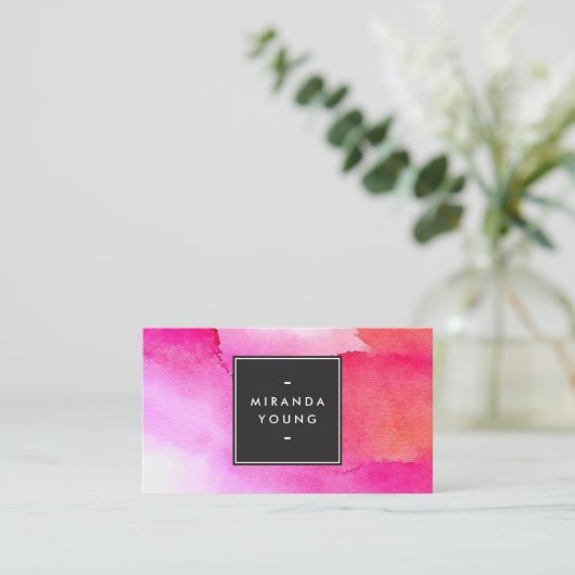 Koele Abstracte Roze/Rode Waterverven Modern Visitekaartje (Staand voorkant)