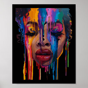 Koele Afrikaanse vrouw Afro kleur geschilderd gezi Poster