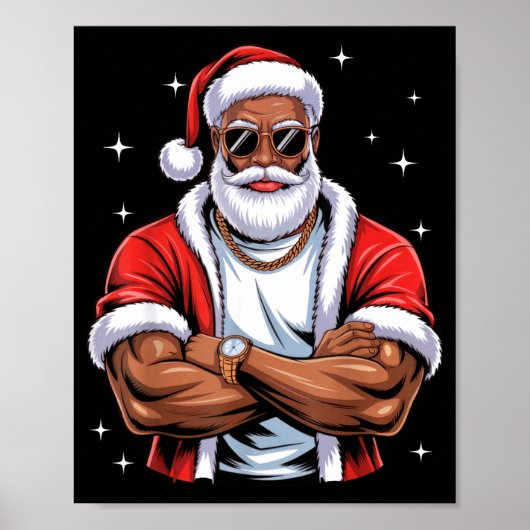 Koele Afro-Amerikaanse Kerstman Zwarte Kerst Pyjam Poster (Voorkant)