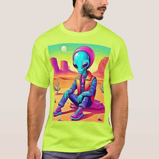 Koele Alien Woestijn Chillen T-shirt (Voorkant)