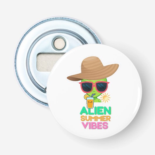 Koele Alien Zomer Vakantie Sfeer Button Flesopener (Voorkant)