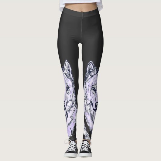 Koele Amethist Witte Wolf Leggings (Voorkant)