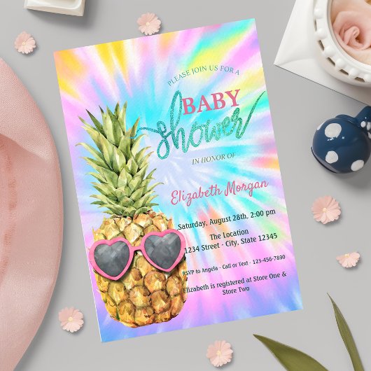 Koele Ananas Tie Dye Baby Shower Kaart