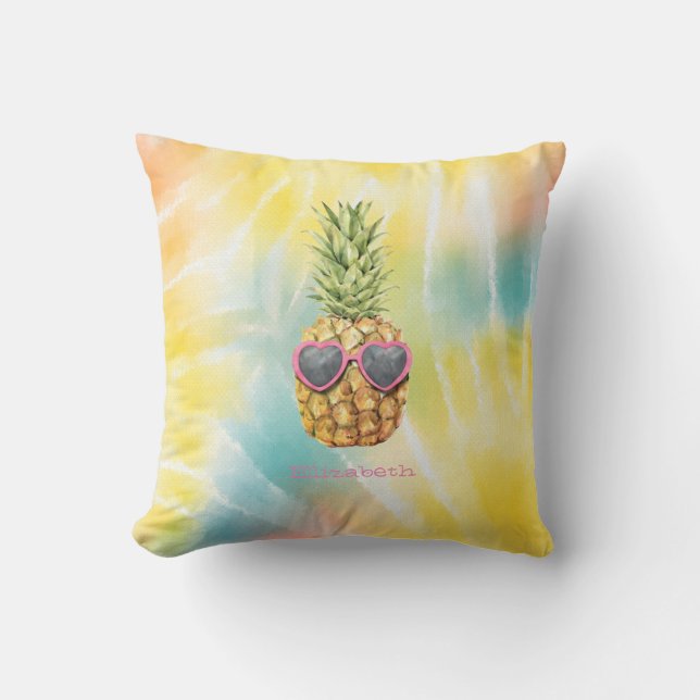 Koele Ananas, Waterverf Regenboog Tie Dye  Kussen (Voorkant)