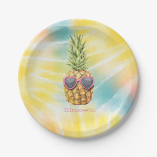 Koele Ananas, Waterverf Regenboog Tie Dye Papieren Bordje