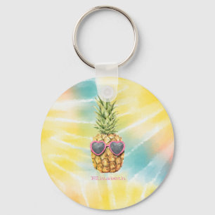 Koele Ananas, Waterverf Regenboog Tie Dye Sleutelhanger