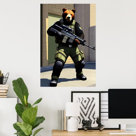 Koele antropomorfe soldaat van het beer | AI Art P Poster (Thuiskantoor)