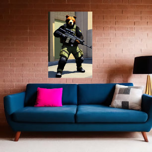 Koele antropomorfe soldaat van het beer AI Art P Poster