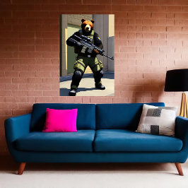 Koele antropomorfe soldaat van het beer | AI Art P Poster