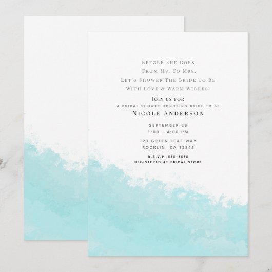 Koele Aqua Blauwe Golf Splash Strand Bruidsfeest Kaart (Voorkant / Achterkant)