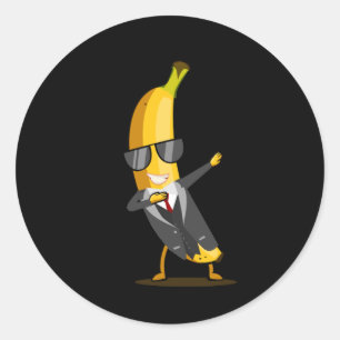 Koele banaan met pak - Dab Funny Dancing Fruit Ronde Sticker