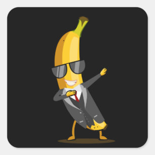 Koele banaan met pak - Dab Funny Dancing Fruit Vierkante Sticker