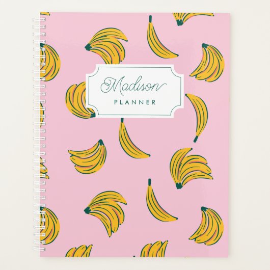Koele bananen in roze met monogram planner (Voorkant)