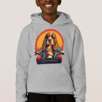Koele basset hound biker in de zonsondergang