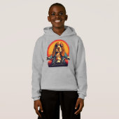 Koele basset hound biker in de zonsondergang (Voorkant volledig)