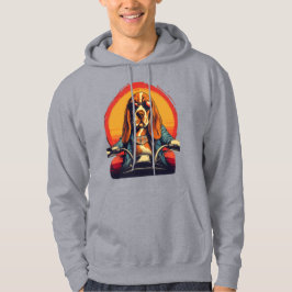 Koele basset hound biker in de zonsondergang hoodie