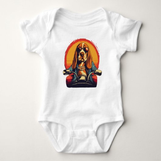 Koele basset hound biker in de zonsondergang romper (Voorkant)