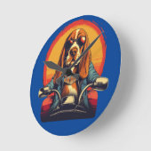 Koele basset hound biker in de zonsondergang ronde klok (Hoek)