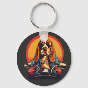 Koele basset hound biker in de zonsondergang sleutelhanger