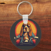 Koele basset hound biker in de zonsondergang sleutelhanger (Voorkant)