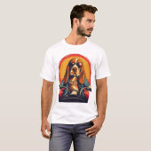 Koele basset hound biker in de zonsondergang t-shirt (Voorkant volledig)