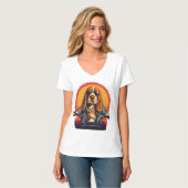 Koele basset hound biker in de zonsondergang t-shirt (Voorkant volledig)