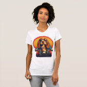 Koele basset hound biker in de zonsondergang t-shirt (Voorkant volledig)