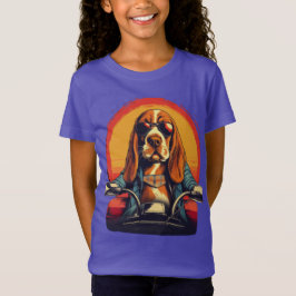 Koele basset hound biker in de zonsondergang t-shirt