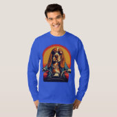 Koele basset hound biker in de zonsondergang t-shirt (Voorkant volledig)