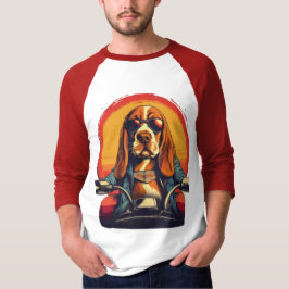 Koele basset hound biker in de zonsondergang t-shirt