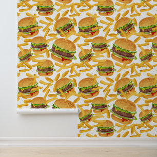 Koele betegelde burgers friet patroon voedsel behang