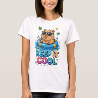 Koele bever in zwembad met bril t-shirt