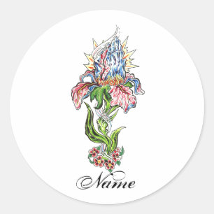 Koele biddende handen bloem tattoo ronde sticker