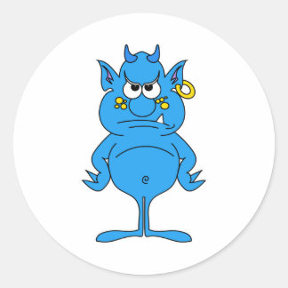 koele blauwe duivel met een houding ronde sticker