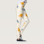 Koele blauwe & Gouden Gele Bladeren op Crème Leggings (Rechts)
