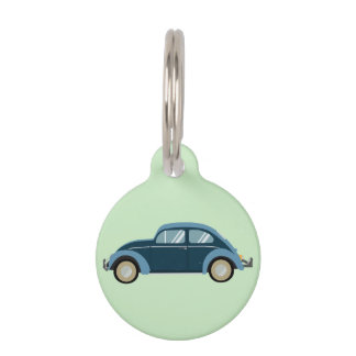 Koele blauwe retro auto met scuffs huisdierpenning