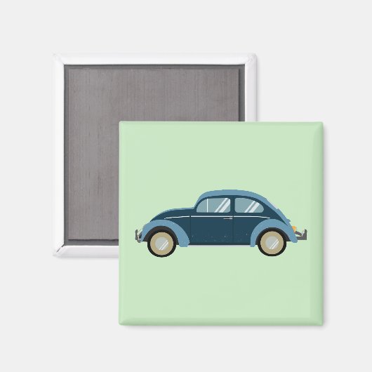 Koele blauwe retro auto met scuffs magneet (Voorkant / Achterkant)