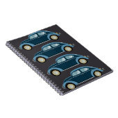 Koele blauwe retro auto met scuffs notitieboek (Rechterzijde)