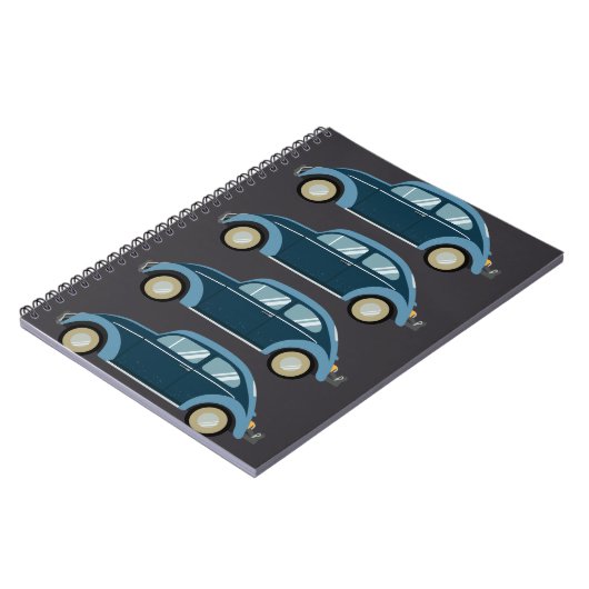 Koele blauwe retro auto met scuffs notitieboek (Linkerzijde)